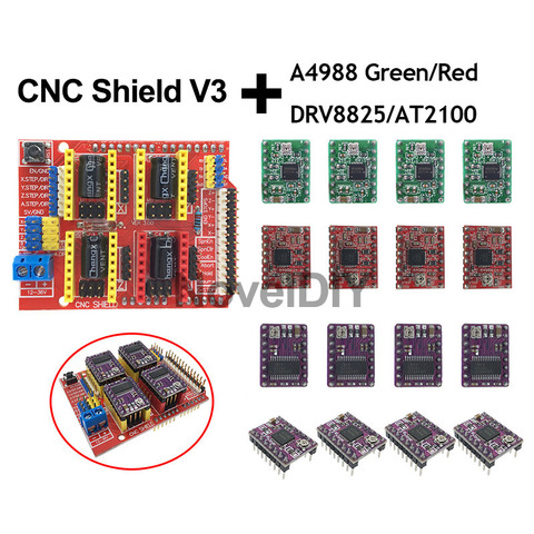 CNC Shield V3 Engraving Machine 3D Printer + 4pcs A4988/DRV8825/AT2100 Stepper Motor Driver Expansion Board for Arduino UNO R3 ► Photo 1/6