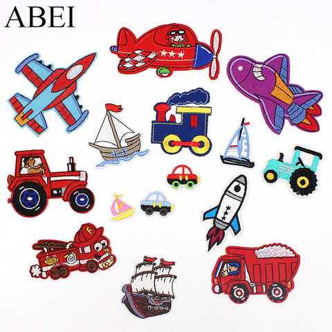 15pcs/lot Mix Vehicle Patches Embroidered Cartoon Airplane Train Car Truck Boats Sewing Appliques DIY Children Clothes Stickers ► Photo 1/6