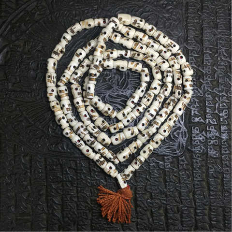 BRO915 Tibetan 108 White Yak bone Skull Rosary Hand Carved Prayer Beads Malas for Man Skull Head Totem ► Photo 1/1