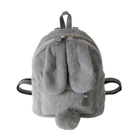Furry Rabbit Ear Backpack cute Girls Shoulder Bag Mini Furry Fluffy Plush schoolbag Winter Women's Travel Bag ► Photo 1/5