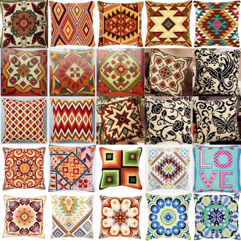 1patterns 411  DIY Needlework Kit  Acrylic Yarn Embroidery Pillow Tapestry Canvas Cushion Front Cross Stitch Pillowcase- ► Photo 1/5