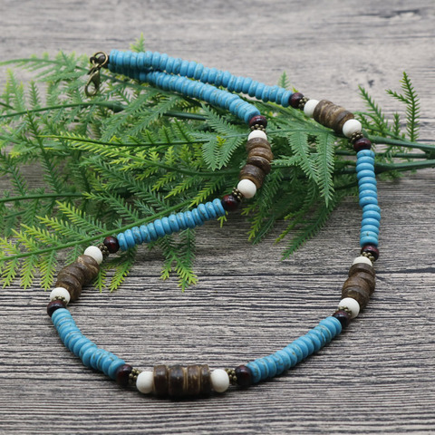 2022 Men Beaded Tribal Choker Necklace Boho Jewelry Blue Howlite Surfer Necklace For Men Best Friend Gift AU-04 ► Photo 1/5