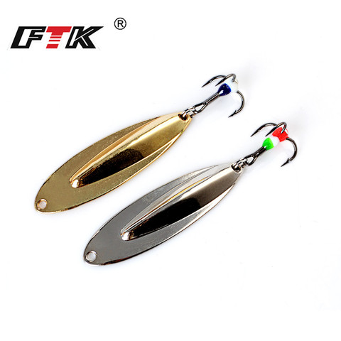 FTK 1pc Winter Ice Fishing Lure 55mm/8g Gold Silver Metal Spoon Spinner Hard Baits With Treble Hook For Trout Pike ► Photo 1/6