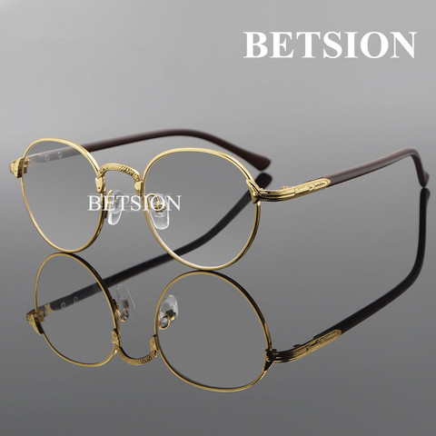 BETSION Vintage Oval Gold Eyeglass Frame Man Women Plain Glasses Clear Full-Rim Spectacles ► Photo 1/6
