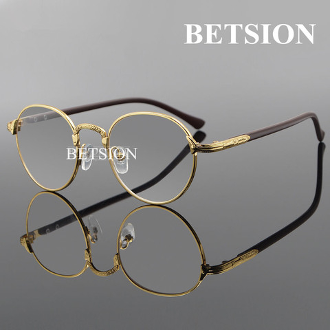 BETSION Vintage Oval Gold Eyeglass Frame Man Women Plain Glasses