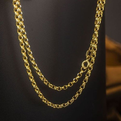 18K Solid Gold Rolo Chain Necklace Men Women 16