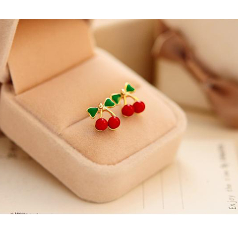 Sweet fresh Fruit Enamel Red Cherry Earrings for Women Fashion Female Youth Beautiful Girl Students Stud earrings ► Photo 1/6