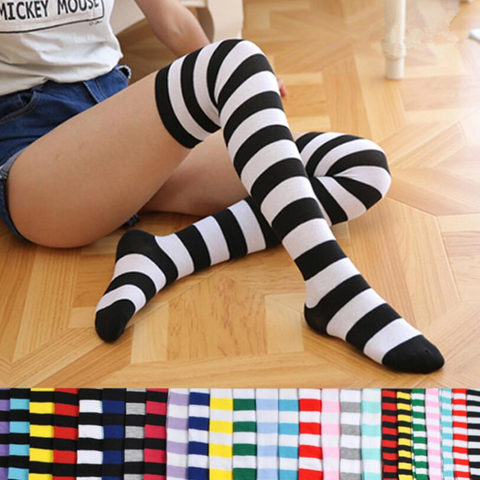 Fashion Cute Women Girls Kawaii Lolita Cotton Long Striped Thigh High Stocking Anime Cosplay Over Knee Socks ► Photo 1/6