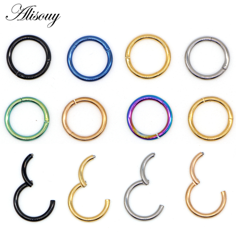 Alisouy 1PC Steel Tiny Nostril Segment Septo Nose Rings Captive Ear Nose Hoop Piercings Clip on Helix Rings Body Jewelry 7 Color ► Photo 1/6