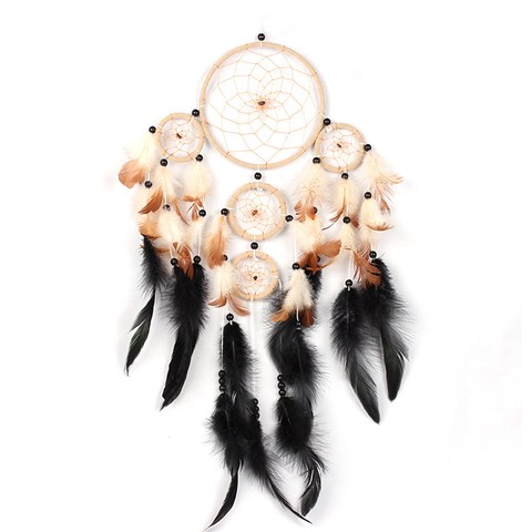 Five Rings Big Dream Catcher Handmade Feathers Indian Brown Dreamcatcher Wall Hanging Home Car Decor Craft ► Photo 1/6