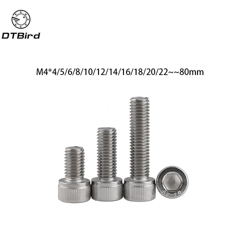 Metric Thread DIN912 M4 304 Stainless Steel Hex Socket Head Cap Screw Bolts M4*(4/5/6/8/10/12/14/16/18/20/22/25/30/35/40/45/50) ► Photo 1/1