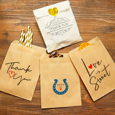 25pcs Kraft Paper Bags Thank you Candy Gift Food Packaging Bag Dot
