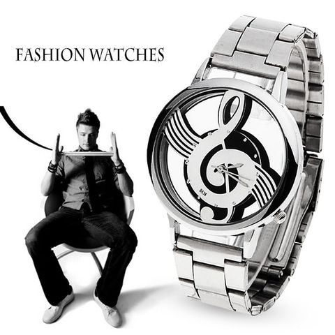 2022 New Luxury Brand Fashion and Casual Music Note Notation Watch Stainless Steel Wristwatch for Men and Women Silver Watches ► Photo 1/4