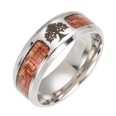 New Nordic Vikings Runes Amulet Life Tree Ring Men Stainless Steel Mosaic Wood Semi-circle Rings For Women Mens Jewelry Gift ► Photo 1/6