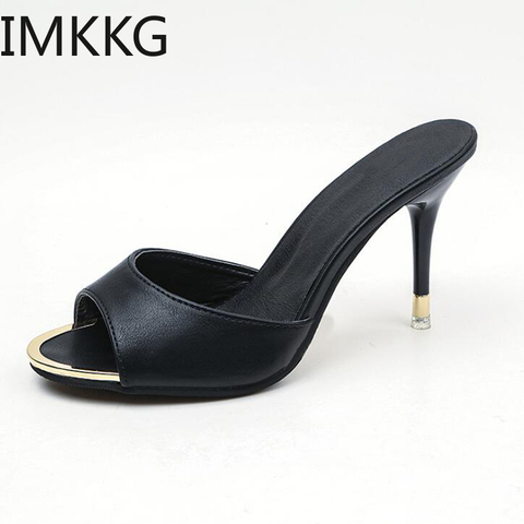 Women high heel shoes 2022 new arrival summer fashion thin heel shoes sexy black slippers women comfortable women sandals F90077 ► Photo 1/6