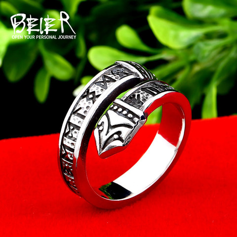 BEIER 316L Stainless Steel Punk Vintage Lucky Men Ring  Viking Rune Fashion Jewelry Wholesale Gift Dropshipping ► Photo 1/6