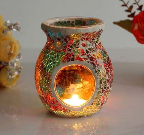 European Oil Furnace Aroma Burner Mosaic Colorful Candle Holder Candlestick Vase Romantic Crafts Gifts Home Decoration ► Photo 1/6