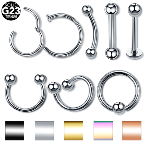 1PC Titanium Steel Black Seamless Hinged Nose Hoop Septum Clicker Piercings  Lip Labret Ring Ear Cartilage Tragus Sexy Jewelry ► Photo 1/6