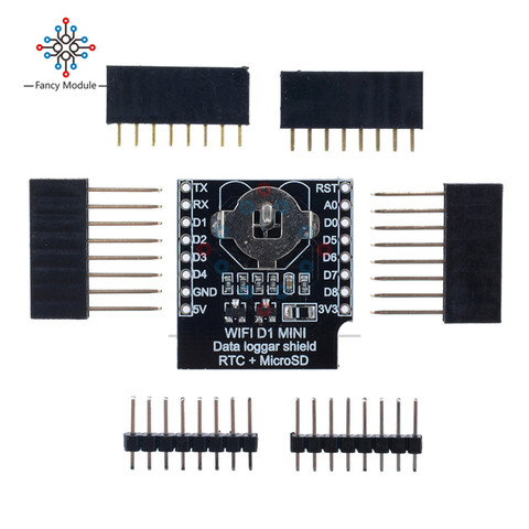 RTC DS1307 with Micro SD For WeMos D1 mini Data Logger DataLog Shield with pin-headers set for Arduino Raspberry Pi  ► Photo 1/6