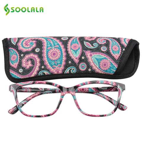 SOOLALA Womens Pocket Printed Reading Glasses with Matching Pouch Cheap Spring Hinge Presbyopic Reading Glasses +1.0 to 4.0 ► Photo 1/6