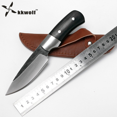KKWOLF High-carbon steel fixed blade knife handmade forged hunting knife EDC Outdoor Survival Tactical Knife Ebony handle rescue ► Photo 1/6