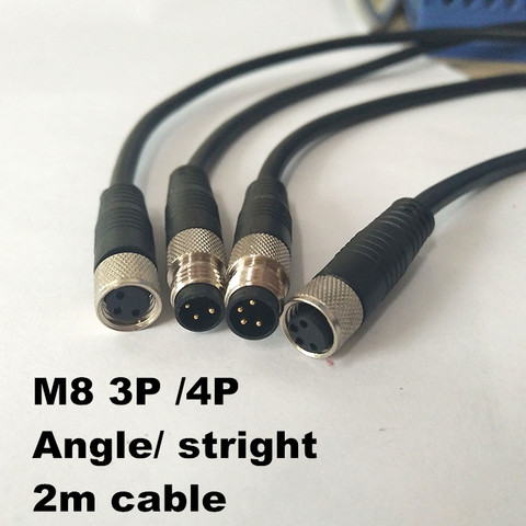 high quality 3 pins 4 pins Sensor Connector Cable M8 Waterproof plug Male&Female Straight Angle 3 4 Pin +2m PVC line ► Photo 1/5