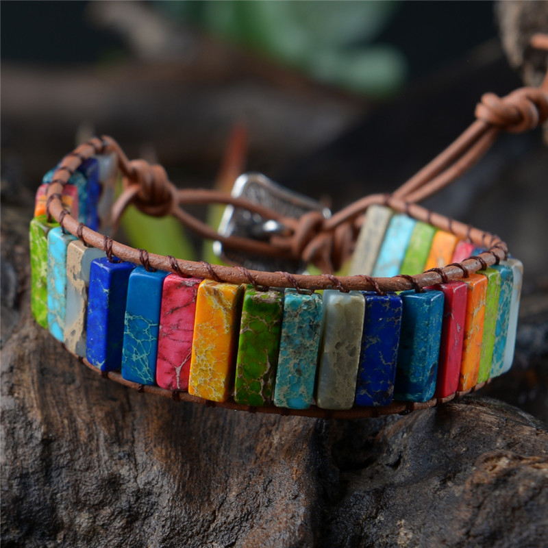 Chakra stones and leather wrap bracelet