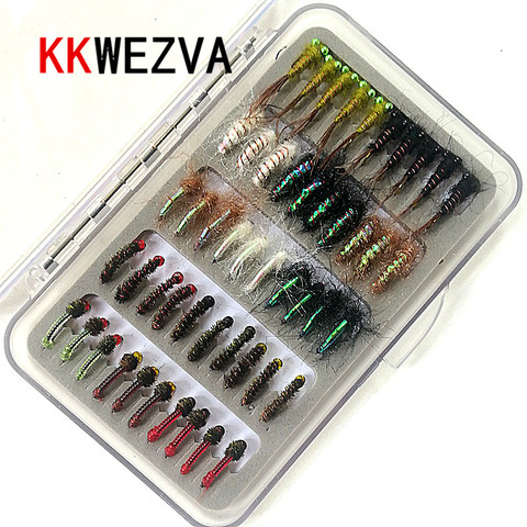 KKWEZVA 50pcs Combination Nymph Fly Fishing Flies fly Insects different Style Salmon Trout Fly Fishing Lures Fishing Tackle ► Photo 1/6
