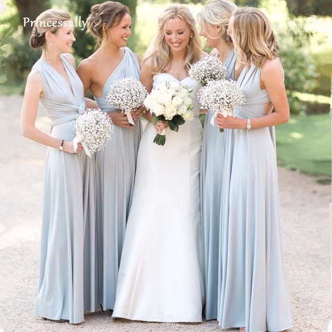 New Light Blue Covertible Bridesmaid Dresses Pleated Floor length