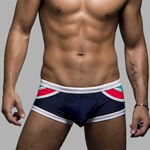 men's swim boxer   sexy swimming trunks men's low rise mosaic  swim  Stripe  Shorts Suit men men  Swimsuit ► Photo 1/6