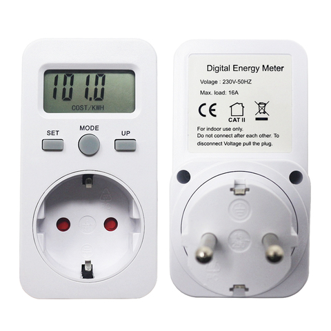 AC 230V 16A 3680W EU Plug Digital Power Monitor Energy Meter Wattmeter LCD Watt Meters Detector W KWH Price COST/KWH Display ► Photo 1/6
