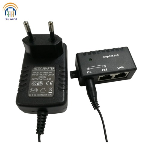 1 Port Gigabit Wall Mount Power over Ethernet PoE Injector Mode B Included Power Supply 48v 15w ► Photo 1/1