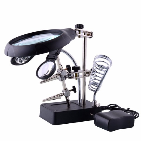 MG16129-C Welding magnifying glass 5 LED Auxiliary Clip Magnifier 3 In1 Hand Soldering Solder Iron Stand Holder Station ► Photo 1/5