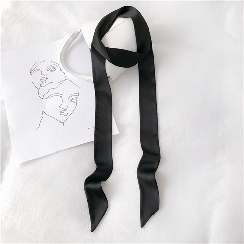Luna&Dolphin Women Long Scarf 200*5cm Solid Color Chiffon Silk Scarves Rubber Red Tie Scarves Black Headband Bag Ribbon Choker ► Photo 1/6