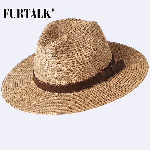 FURTALK Summer Hat for Women Men Panama Straw Hat Summer Beach Hats Fedora UV Sun Protection Capchapeau femme ► Photo 1/6