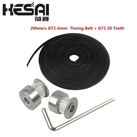 2Pcs GT2 20teeth 20 Teeth Bore 5mm Timing Alumium Pulley + 2Meters Rubber GT2-6mm Open Timing Belt Width 6mm for 3D Printer ► Photo 1/3