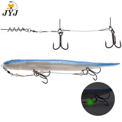 1pc Double Fishing Hooks Luminous Fishing Tackle Fishhooks With Screw Connector Carp Barbed Hook Ocean For Big Soft Shad ► Photo 1/6