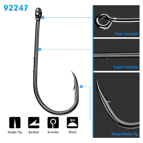 50pcs/lot High-Carbon Steel Fishing Hooks 1#-6# Barbed Hook Black Crank Black Single hook For Soft Worm Bass Carp Fishing Tools ► Photo 1/6