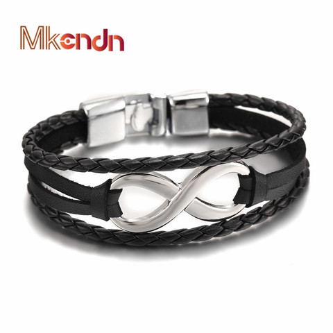 MKENDN Hot Sale High Quailty Infinity Bracelet Bangle Genuine Leather Hand Chain Buckle Friendship Men Women Jewelry ► Photo 1/6