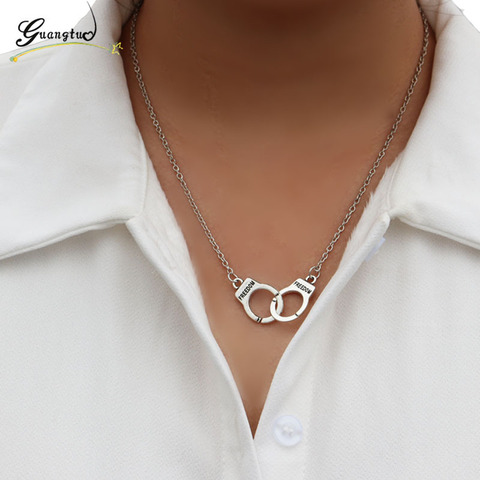 1PCS Handcuffs Shape Pendant Necklaces Women Jewelry Choker Silver Plated Chain Necklace Gift Bijoux Collar ► Photo 1/6