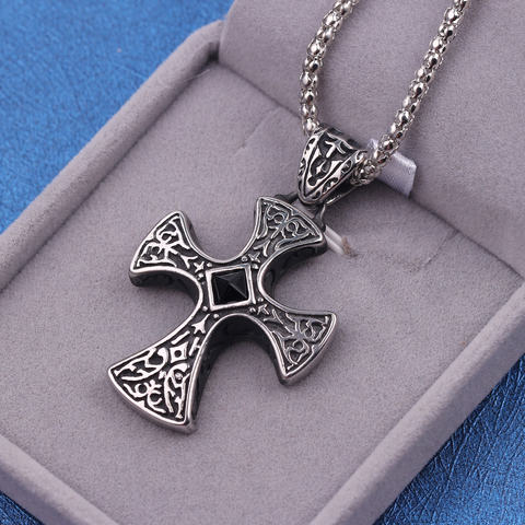Jewelry Necklaces Men's Maltese Cross Necklace Retro Black
