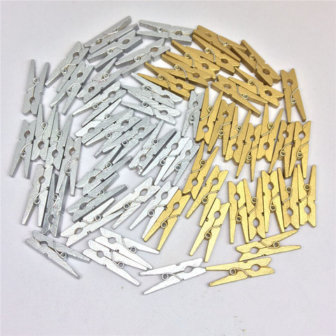 50PC Gold Silver Mini Wood Clip 2.5CM*0.3CM Wooden Environmental Small Clothespin ► Photo 1/6