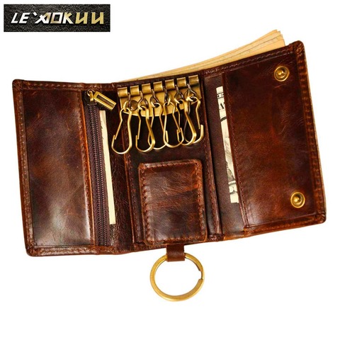 Original Leather Men Fashion Multifunction Coin Wallet Car Remote Case Key Ring Case Holder Chain Designer Key Package Bag 230-C ► Photo 1/6