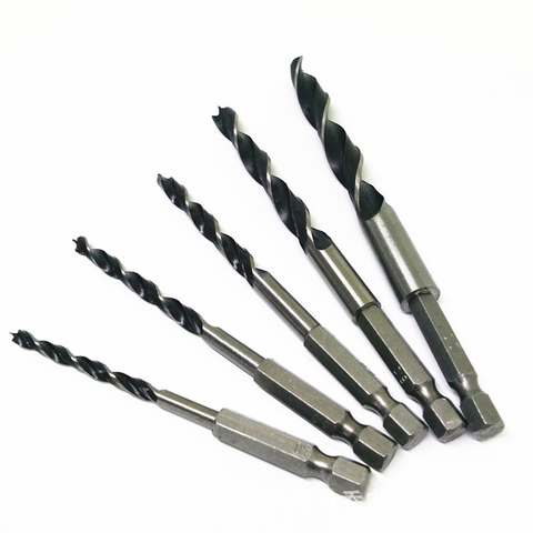 High quality 5pcs Hexagon handle and Tri-pointed Woodworking drill 4-5-6-8-10mm woodworking Hole expanding tool set ► Photo 1/5