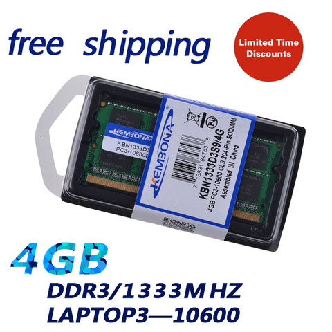 KEMBONA Laptop RAM 4GB DDR3 1333MHZ Notebook  PC3 10600 SODIMM Memory ram 204PIN ► Photo 1/2
