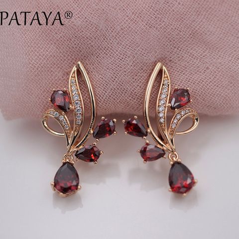 PATAYA New Arrivals Pomegranate Red Water Drop Natural Zirconia Dangle Earrings Women 585 Rose Gold Wedding Party Trendy Jewelry ► Photo 1/6
