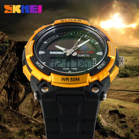 SKMEI SOLAR POWER Men Sports Watches LED Digital Quartz Watch 5ATM Waterproof Outdoor Dress Solar Watches Military Watch Solar ► Photo 1/6
