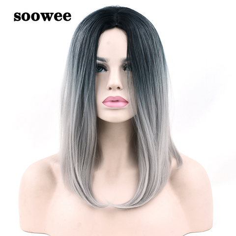 Soowee Synthetic Hair Ombre Grey Hair Bob Style Short Wigs for Black Women Party Cosplay Wig Costumes Accessories ► Photo 1/6