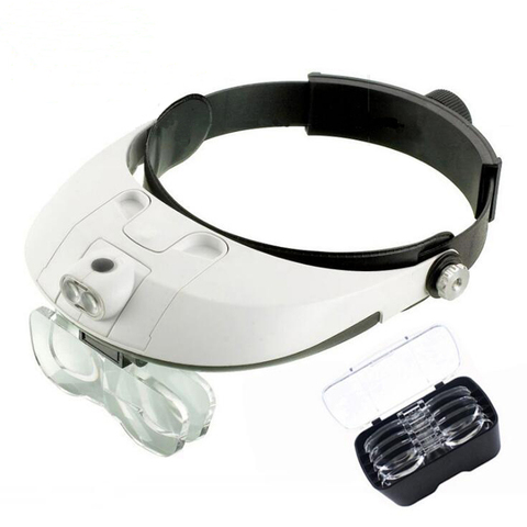 Dual LED Lamp Glasses Magnifier,4 Lens Replacement Headband Magnifying Eyewear Glasses for Reading, Jewelry Maintain Repair ► Photo 1/6