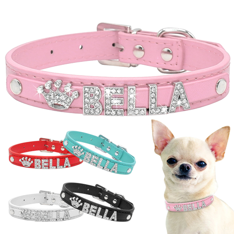 Bling Rhinestone Puppy Dog Collars Personalized Small Dogs Chihuahua Collar Custom Necklace Free Name Charms Pet Accessories ► Photo 1/6